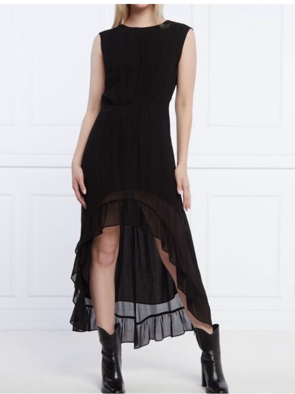 The Kooples Black Ruffle High-Low Sleeveless Dress - Designer Size 1 - Picture 8 of 10